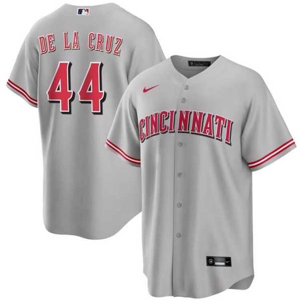Mens Cincinnati Reds #44 Elly De La Cruz Gray Cool Base Stitched Baseball Jersey